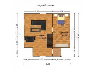 Каркасный дом 7.5х8 с эркером ДК-20
