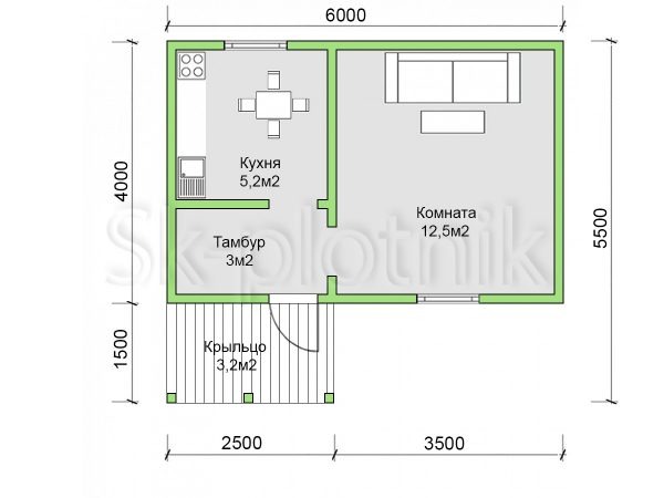 «Одноэтажный летний каркасный дом 4х6   ДК-85». Картинка №2
