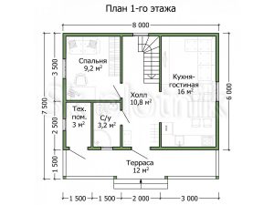 Двухэтажный каркасный дом 7.5 на 8 ДК-96