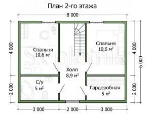 Двухэтажный каркасный дом 7.5 на 8 ДК-96