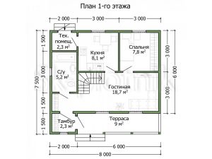 Каркасный дом 7.5х8 с мансардой ДК-111